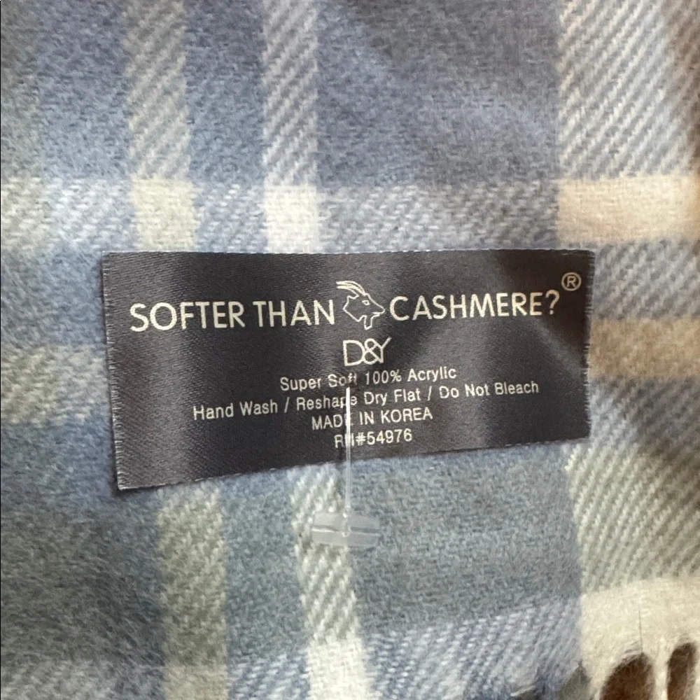 D&Y Soft Plaid Scarf in Blue Cream Tan winter cashmere like